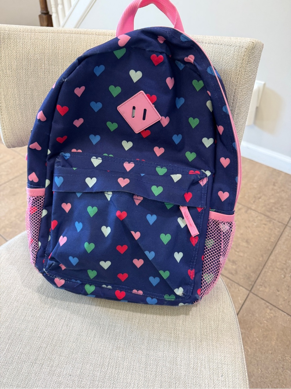 Kids Navy Heart Print Backpack with Pink Accents